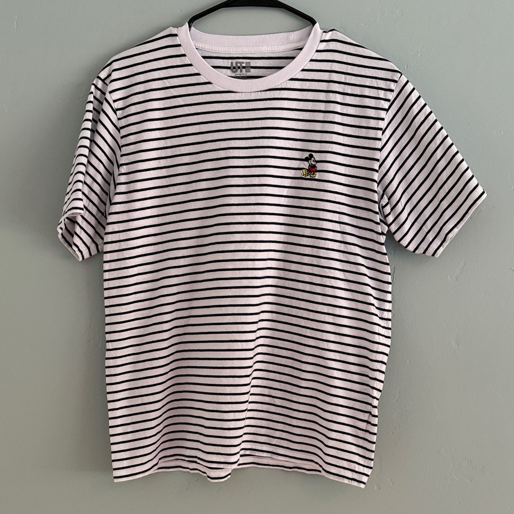 Disney Micky Mouse Striped Black and White T-Shirt Size L